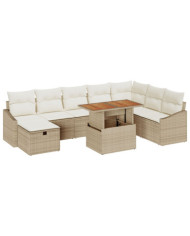 Ensemble de Canapés de Jardin de 9 Pièces avec Coussins Beige Poly Rattan | Mobilier & Déco