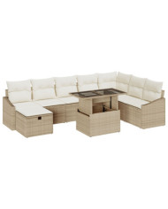 Ensemble de Canapé de Jardin 9 Pièces avec Coussins Beige Poly Rotin | Mobilier & Déco