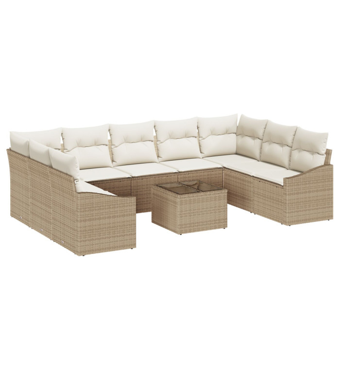 Ensemble de salle à manger de jardin de 10 pièces avec coussins en poly rotin marron | Mobilier & Déco