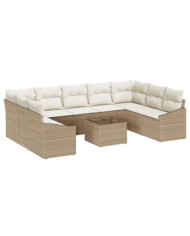 Ensemble de salle à manger de jardin de 10 pièces avec coussins en poly rotin marron | Mobilier & Déco