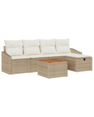 Ensemble de canapé de jardin 6 pièces avec coussins Beige en poly rotin | Mobilier & Déco