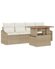 Canapé de jardin 5 pièces avec coussins Beige en poly rotin | Mobilier & Déco