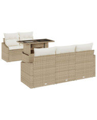 Ensemble de canapé de jardin 6 pièces avec coussins Beige Rattan Poly | Mobilier & Déco