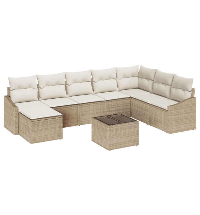Ensemble de Salle à Manger de Jardin de 9 Pièces avec Coussins Marron Poly Rattan | Mobilier & Déco