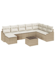 Ensemble de Salle à Manger de Jardin de 9 Pièces avec Coussins Marron Poly Rattan | Mobilier & Déco