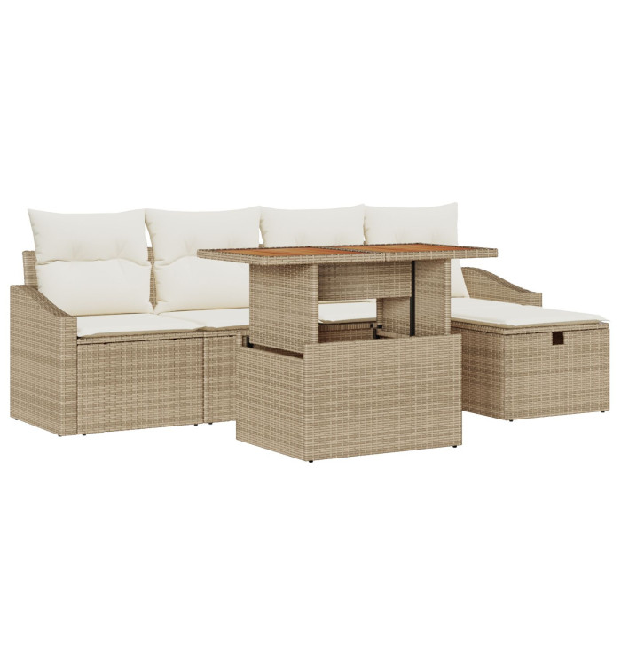 Ensemble de 6 pièces de canapés de jardin avec coussins beige poly rotin | Mobilier & Déco