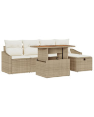 Ensemble de 6 pièces de canapés de jardin avec coussins beige poly rotin | Mobilier & Déco