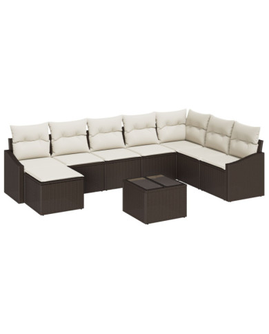 Ensemble de Salle à Manger de Jardin de 8 Pièces avec Coussins Gris Rattan Poly | Mobilier & Déco