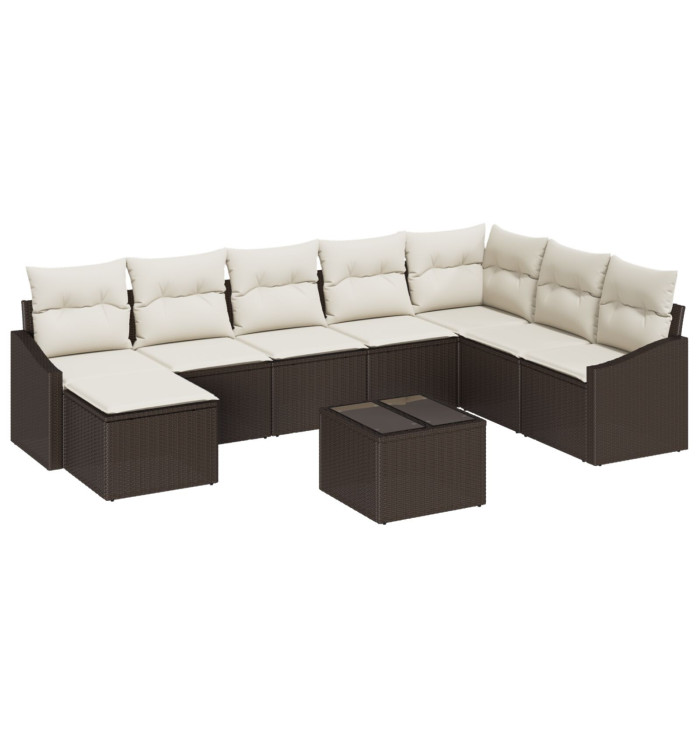 Ensemble de Salle à Manger de Jardin de 8 Pièces avec Coussins Gris Rattan Poly | Mobilier & Déco