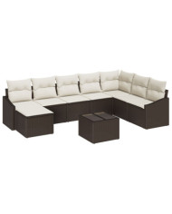 Ensemble de Salle à Manger de Jardin de 8 Pièces avec Coussins Gris Rattan Poly | Mobilier & Déco