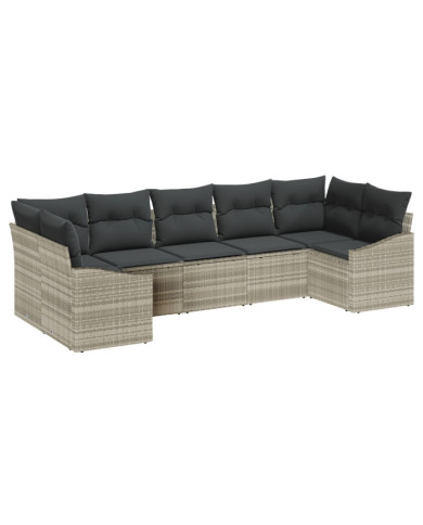 Ensemble de salle à manger de jardin 7 pièces avec coussins en poly rotin gris clair | Mobilier & Déco