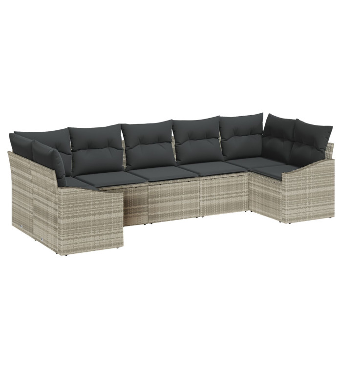 Ensemble de salle à manger de jardin 7 pièces avec coussins en poly rotin gris clair | Mobilier & Déco