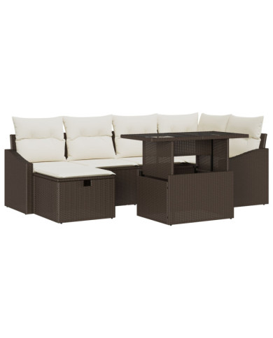 Ensemble de Canapés de Jardin 7 pièces avec Coussins Marron en Poly Rattan | Mobilier & Déco