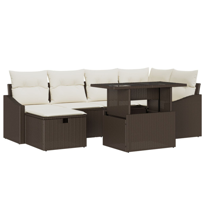 Ensemble de Canapés de Jardin 7 pièces avec Coussins Marron en Poly Rattan | Mobilier & Déco