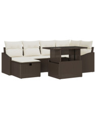Ensemble de Canapés de Jardin 7 pièces avec Coussins Marron en Poly Rattan | Mobilier & Déco