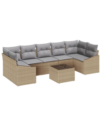 Ensemble de Canapés de Jardin 8 Pièces avec Coussins Beige en Poly Rattan | Mobilier & Déco