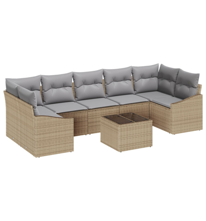 Ensemble de Canapés de Jardin 8 Pièces avec Coussins Beige en Poly Rattan | Mobilier & Déco