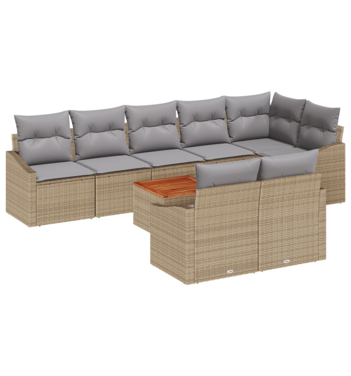 Ensemble de Canapés de Jardin 9 pièces avec Coussins Beige Rotin Synthétique Acacia | Mobilier & Déco