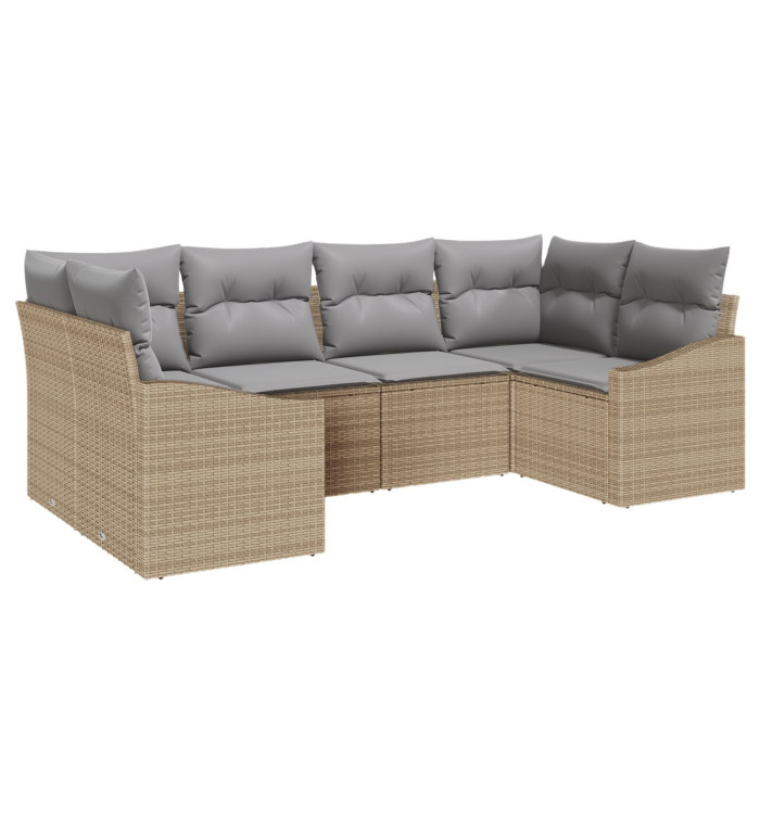 Ensemble de canapé de jardin 6 pièces avec coussins Beige Poly Rattan | Mobilier & Déco