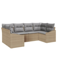 Ensemble de canapé de jardin 6 pièces avec coussins Beige Poly Rattan | Mobilier & Déco