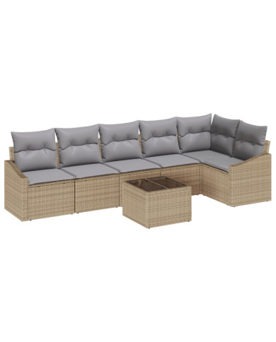 Ensemble de salle à manger de jardin 7 pièces avec coussins en poly rotin noir | Mobilier & Déco