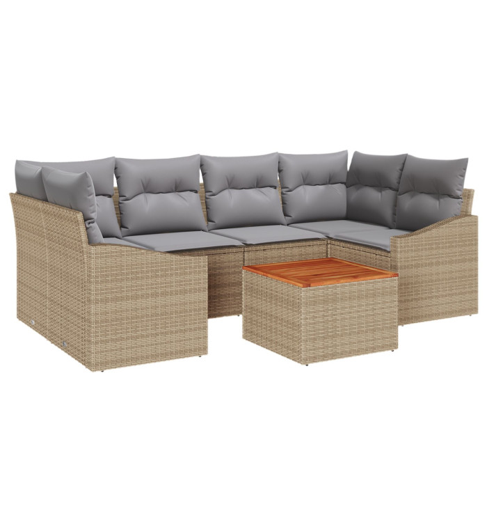 Ensemble de Canapés de Jardin 7 Pièces avec Coussins Beige Rattan Acacia | Mobilier & Déco
