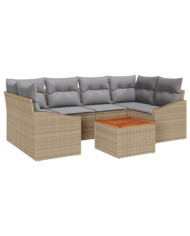 Ensemble de Canapés de Jardin 7 Pièces avec Coussins Beige Rattan Acacia | Mobilier & Déco