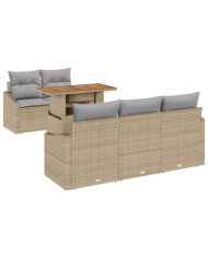Ensemble de canapé de jardin 6 pièces avec coussins beige en poly rattan | Mobilier & Déco