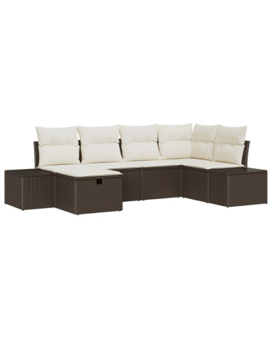 Canapé de jardin 6 pièces avec coussins Marron en Poly Rotin | Mobilier & Déco