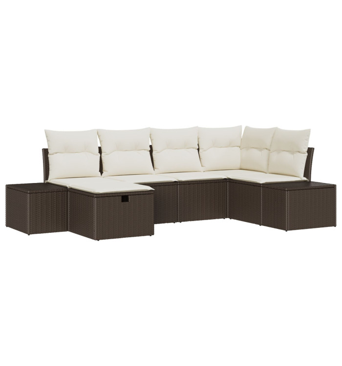 Canapé de jardin 6 pièces avec coussins Marron en Poly Rotin | Mobilier & Déco