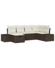 Canapé de jardin 6 pièces avec coussins Marron en Poly Rotin | Mobilier & Déco