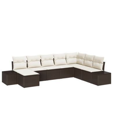 Ensemble de canapés de jardin 8 pièces avec coussins en poly rotin marron | Mobilier & Déco