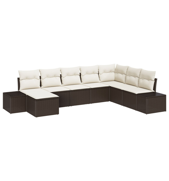 Ensemble de canapés de jardin 8 pièces avec coussins en poly rotin marron | Mobilier & Déco