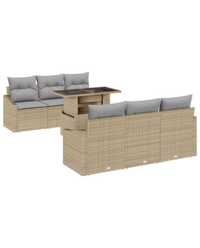Ensemble de canapé de jardin 7 pièces avec coussins Beige en poly rotin | Mobilier & Déco