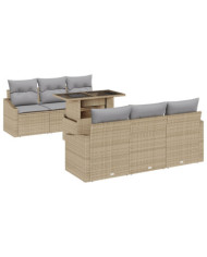 Ensemble de canapé de jardin 7 pièces avec coussins Beige en poly rotin | Mobilier & Déco