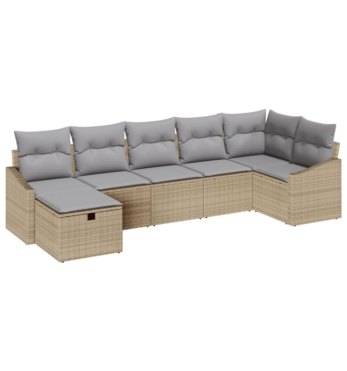 Canapé de jardin 7 pièces avec coussins Beige Poly Rotin | Mobilier & Déco