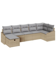 Canapé de jardin 7 pièces avec coussins Beige Poly Rotin | Mobilier & Déco