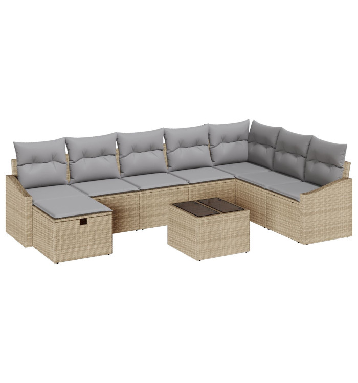Ensemble de canapé de jardin de 9 pièces avec coussins Beige Poly Rattan | Mobilier & Déco