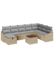 Ensemble de canapé de jardin de 9 pièces avec coussins Beige Poly Rattan | Mobilier & Déco