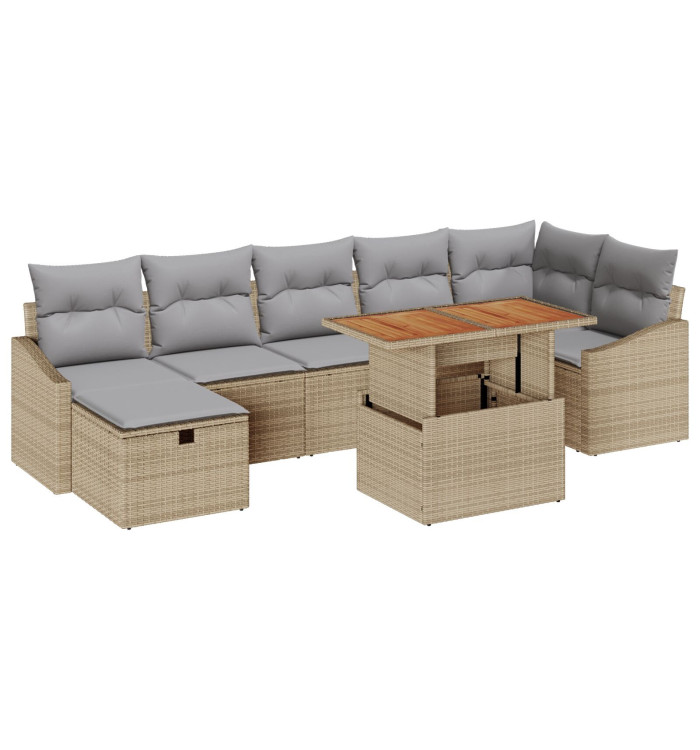 Ensemble de canapé de jardin 8 pièces avec coussins beige poly rotin | Mobilier & Déco