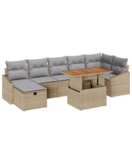 Ensemble de canapé de jardin 8 pièces avec coussins beige poly rotin | Mobilier & Déco
