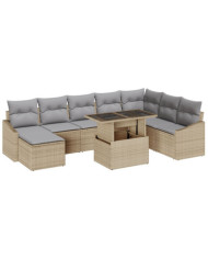Ensemble de canapé de jardin 9 pièces avec coussins Beige en poly rotin | Mobilier & Déco