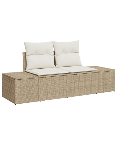 Canapé de jardin 2 places avec coussins en poly rotin beige | Mobilier & Déco