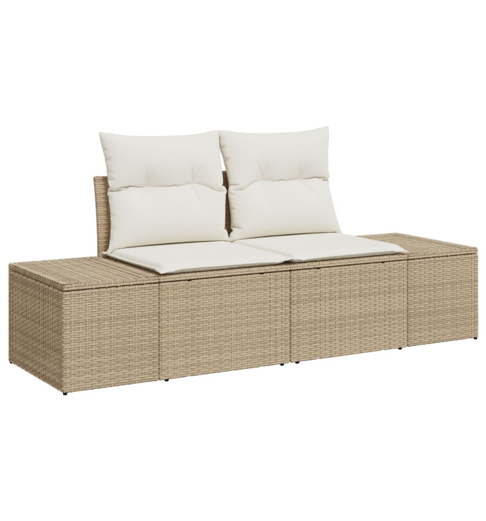 Canapé de jardin 2 places avec coussins en poly rotin beige | Mobilier & Déco