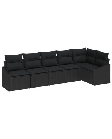 Ensemble de 6 canapés de jardin avec coussins noir poly rotin | Mobilier & Déco