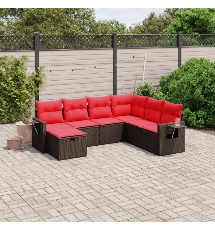 Salon de jardin avec coussins 7 pcs marron résine tressée | Mobilier & Déco