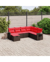 Salon de jardin avec coussins 7 pcs marron résine tressée | Mobilier & Déco