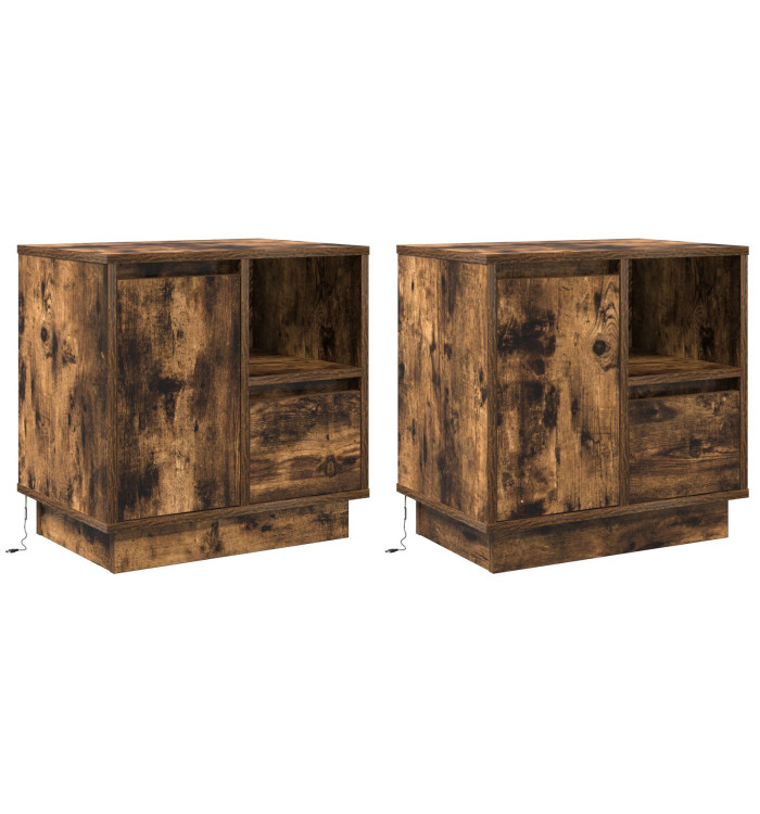 Tables de chevet avec lumières LED 2 pcs Chêne fumé 50x34,5x50 cm | Mobilier & Déco