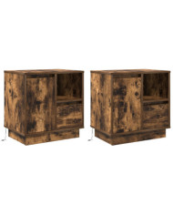 Tables de chevet avec lumières LED 2 pcs Chêne fumé 50x34,5x50 cm | Mobilier & Déco