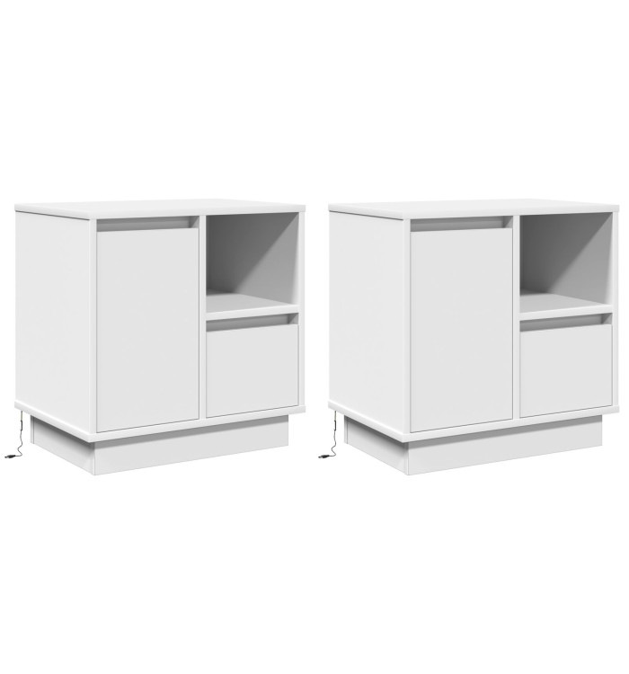 Cabinets de chevet avec LED 2 pcs Blanc 50x34,5x50 cm | Mobilier & Déco